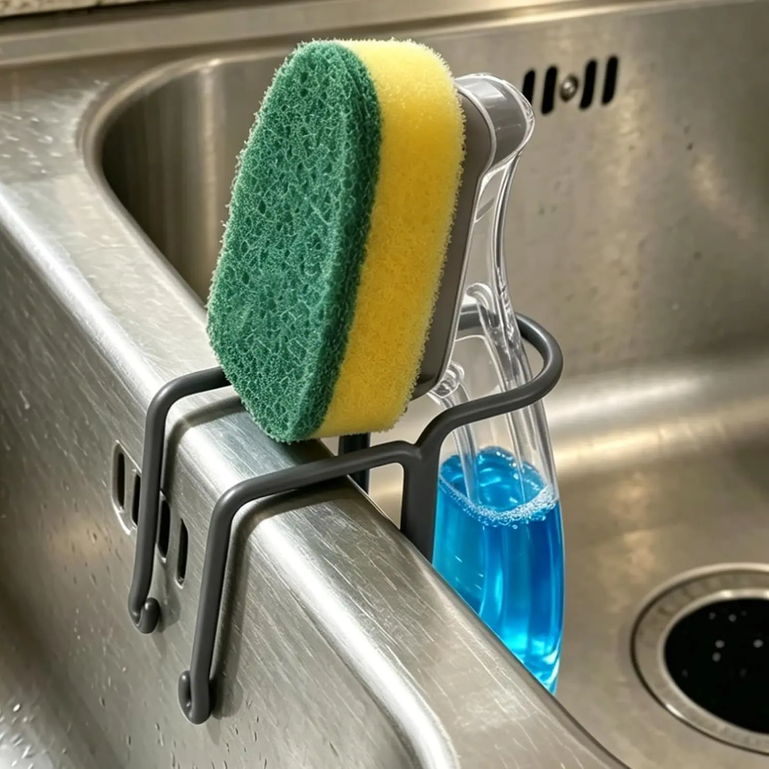 2 Packs Kitchen Sink Brush Holder, Rustproof  Dish Wand Holder | Sink  ,Cover with rubber, Sponge Brush Dish Cloth Storage Rack, No Drilling -Step Installation