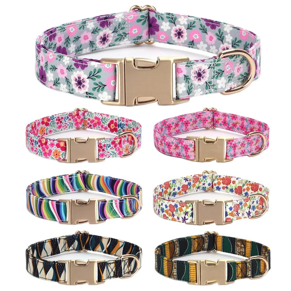 Skin-Friendly Multi-Size Paw Print Cotton Dog Collar - Adjustable, Tear Resistant, Durable Metal Buckle - Hand Wash Only for Small/Medium/Large Dogs, Everyday & Festive Wear, Collars, S, Adjustable Collars, D‑Ring Strength