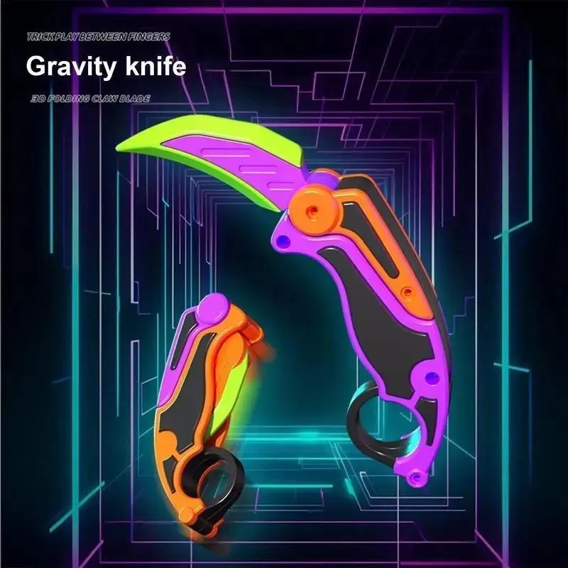Chic 3D Printed Plastic Gravity Claw Knife Toy - 1pc Oddly Satisfying Anxiety Fidget Stress Relief Butterfly Hand Gripper, Luminous Sensory Toy for Casual Neurodivergent Kids, 17.3*4.6*1cm, 28g Decompress Push Card Gift
