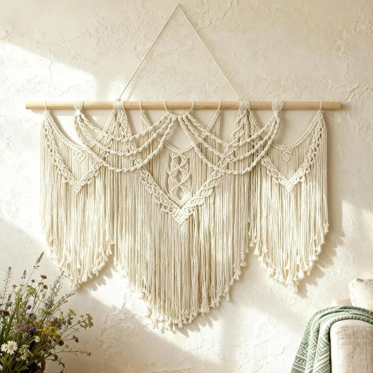 43"x32" Boho Macrame Wall Hanging Tapestry, Large Tassel Wall Art Decor for Bedroom, Living Room, Dining Room, Nursery, Gallery, Office