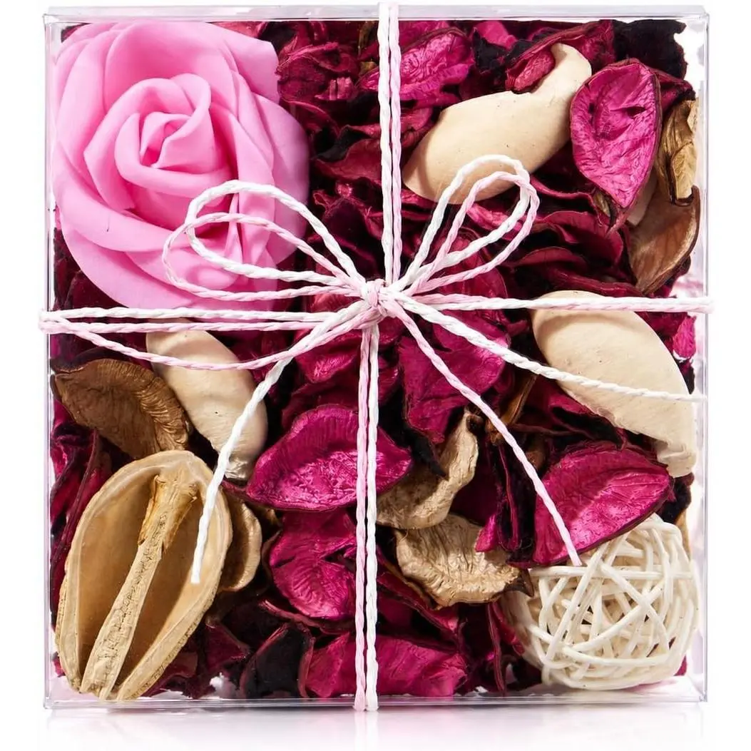 Rose Scented Potpourri Bowl Filler, Pink Decorative Home Decor Gift | Rose-scented decorative potpourri with rich pink botanicals and a statement rose accent for bowls, trays and home decor.