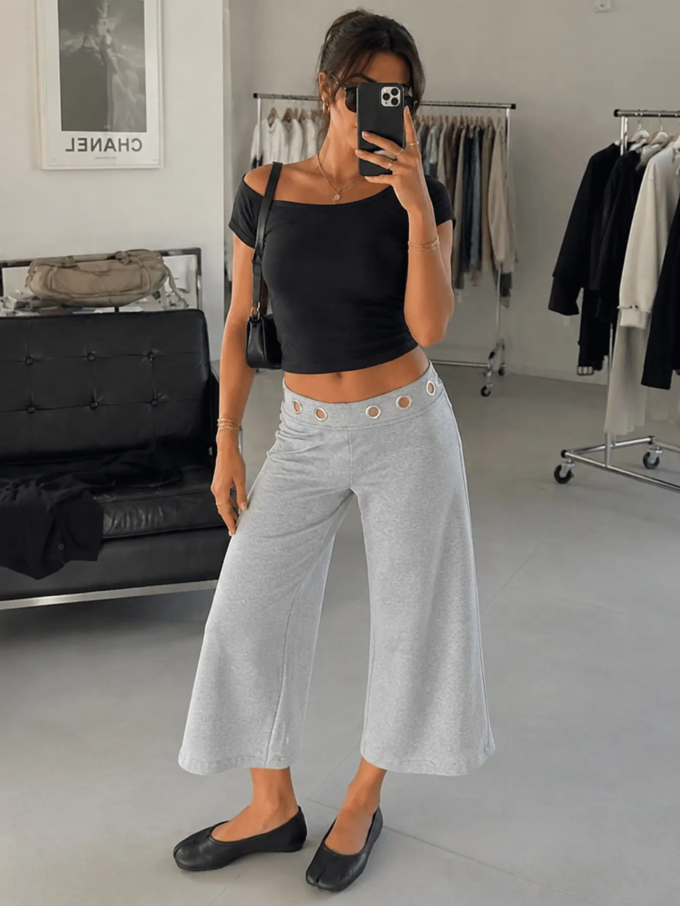 Women's High-Waisted Wide Leg Seven-Eighths Pants, Straight Leg Slimming Casual Pants, Elastic Waist Design, Versatile Office Long Pants