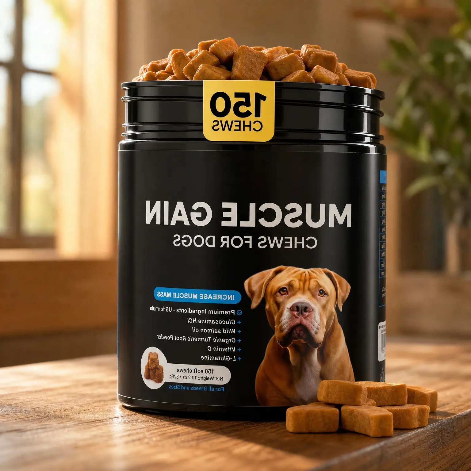 11-in-1 Muscle Gain Chews for Dogs - High Protein & Amino Acids Weight Gain Supplement - Premium Muscle Builder for Bully & All Breeds - Healthy for Puppies - 150 Chews - Chicken FlavorGift