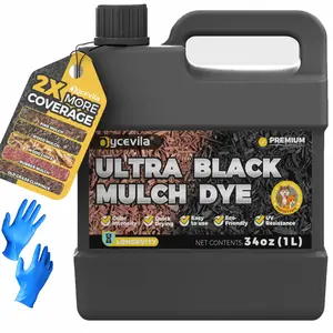 32oz Concentrated Ultra Black Mulch Dye with Gloves, Liquid Rubber Dye Spray Covers up to 3,600 Sq. Ft, Long-Lasting Finish Black Bark Paint for Mulch Restoration and Enhancement Landscaping