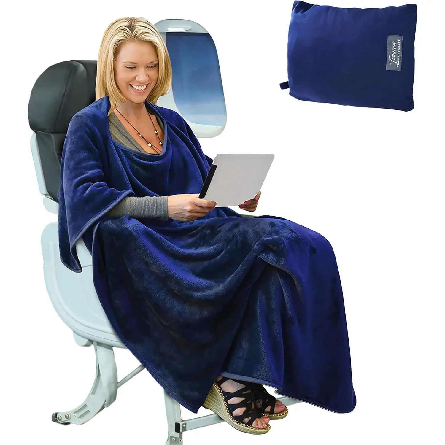 Travel Blanket Airplane Office Poncho 4 in 1  Cozy Fleece Portable Poncho Blankets with -in Bag, Pocket