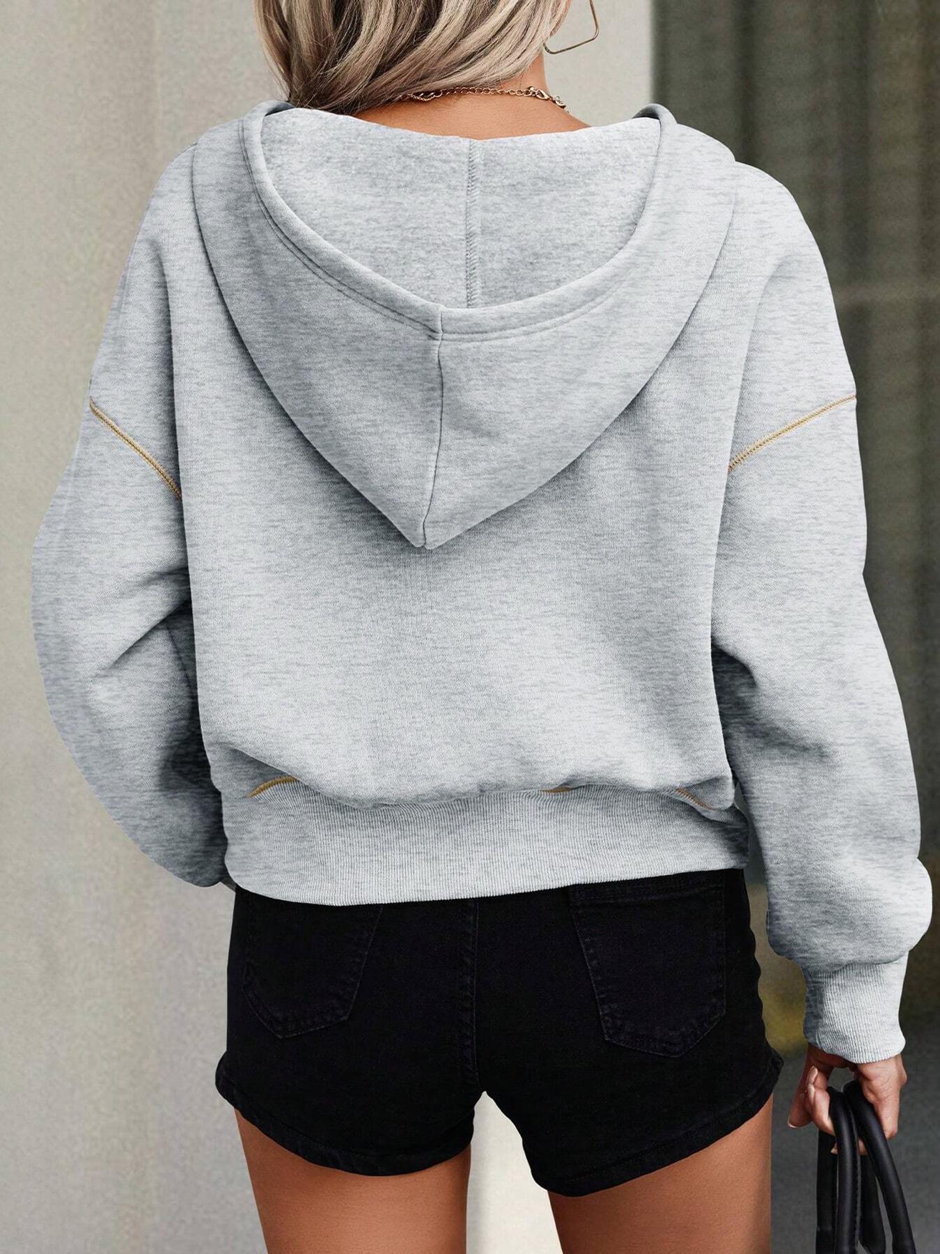 Women's Loose-Fit Lightweight Hooded Knit Sweatshirt with Zipper Pocket, Casual Long Sleeve Pullover for Daily Wear & Sports, Comfortable Ladies' Apparel