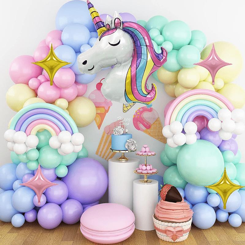 141pcs Rainbow Unicorn Balloon Garland Kit, Colorful Candy Macaron Balloons Differents Sizes 18/10/5 Inches for Wedding Birthday Party Decoration