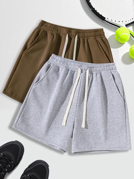Unisex Drawstring Waist Shorts, Athleisure Casual Shorts, Soft Comfortable Solid Color Basic Style, Suitable for Casual Sports Outdoor Activities