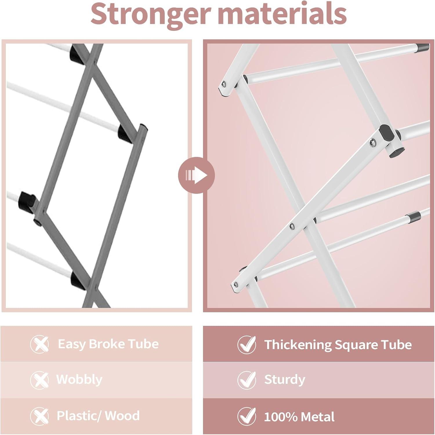 Clothes Drying Rack, 3-Tier Laundry Drying Rack for Clothes, Expandable Metal Clothing Dryer, Collapsible Towel Rack, Air Drying Rack, White