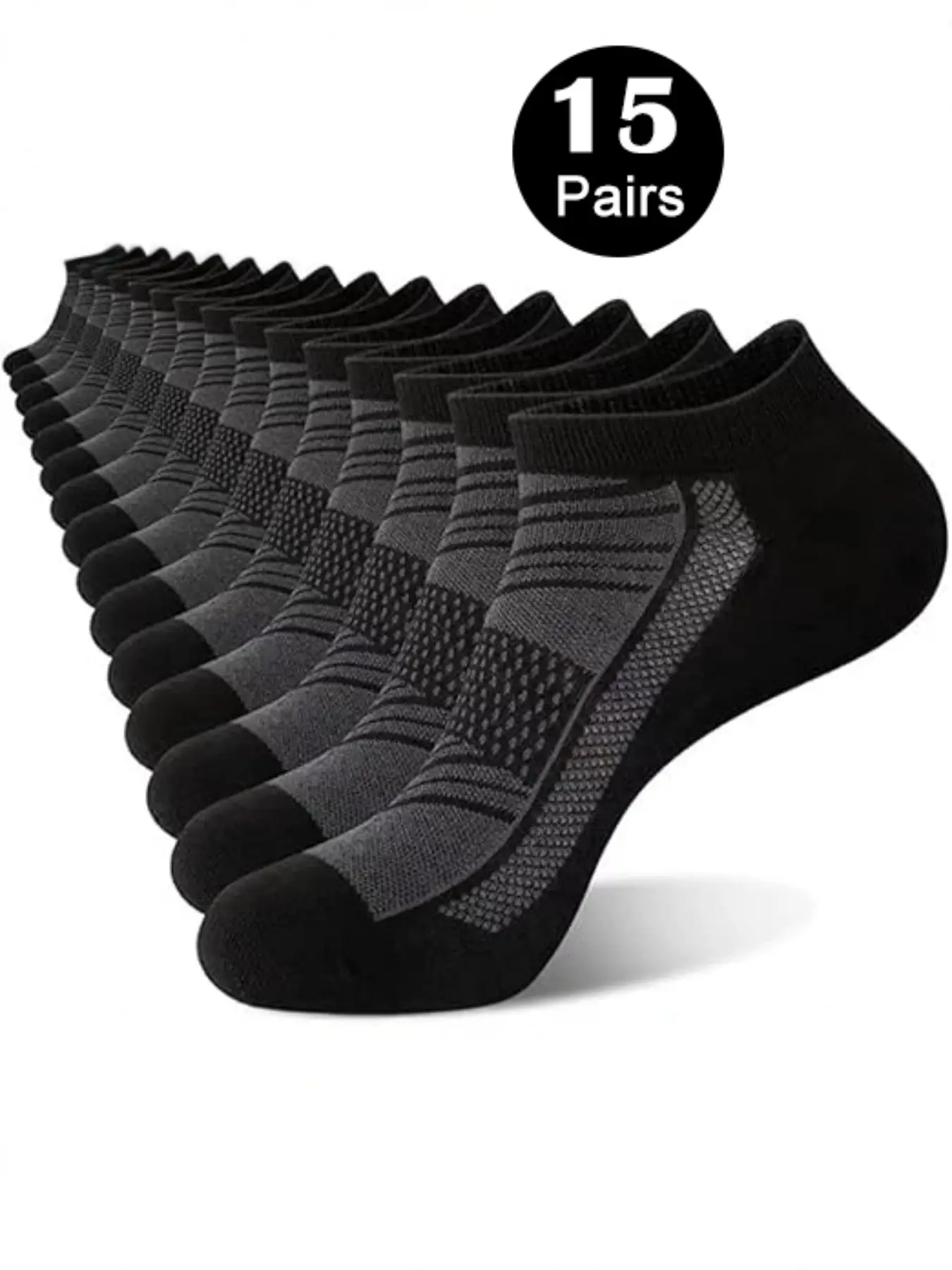15 Pairs Unisex Ankle Socks, Athletic Sock, Breathable Sporty Design, Plain Pattern, Non-Slip Heel, Comfortable Casual Footwear
