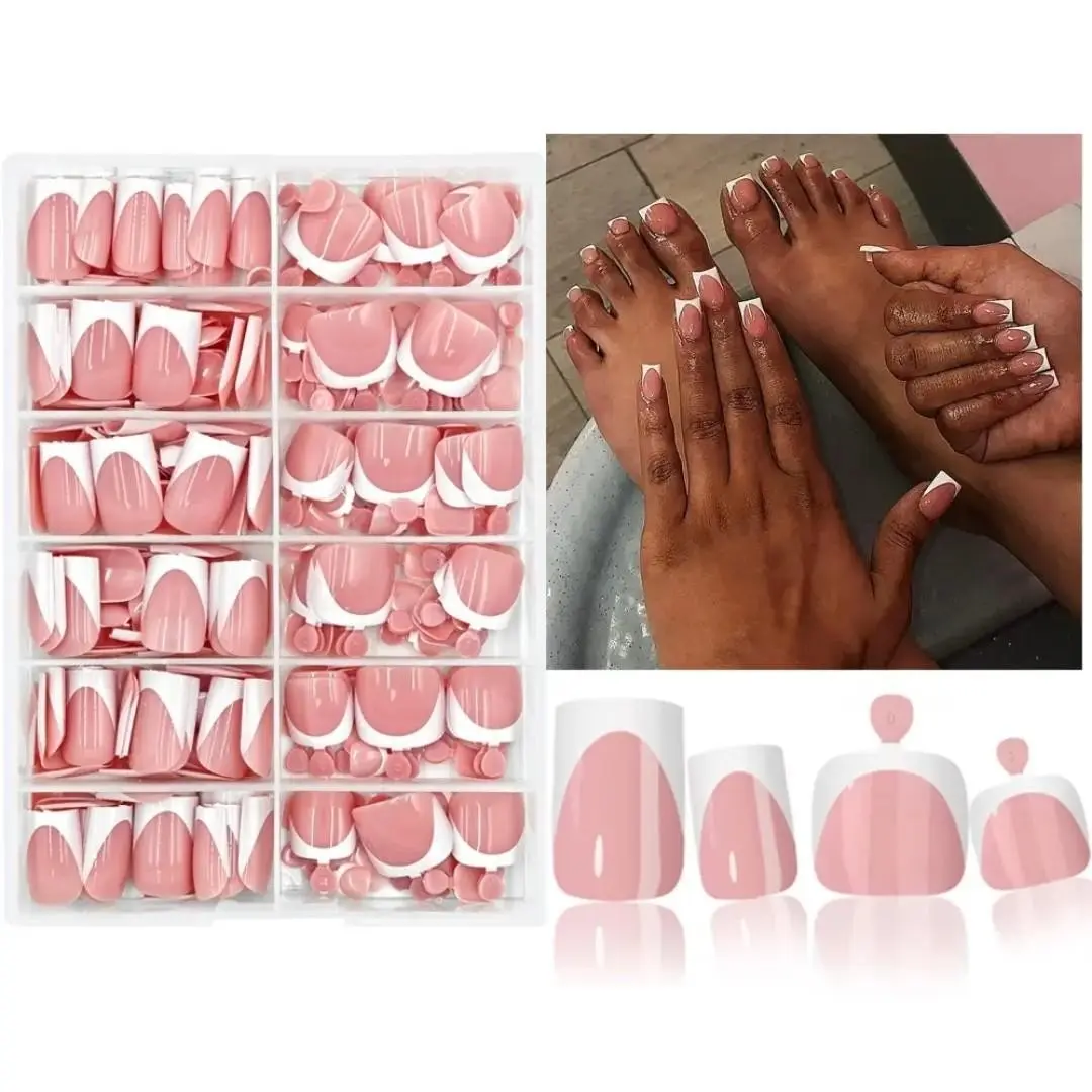 312pcs French Nail Art Stickers Set, Short Square, Light Glossy, Full Coverage Removable DIY Nails, Easy Application, Durable Design, Press On Nail, Glossy False Nails