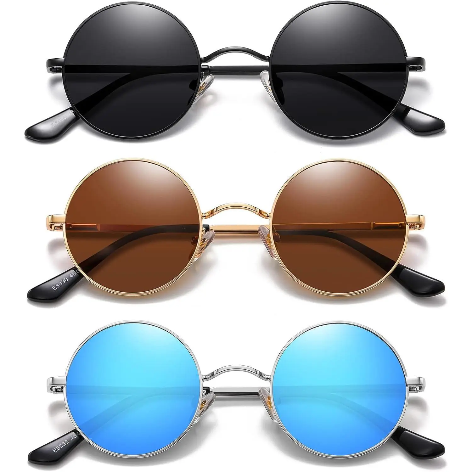 Men's & Female Small Round Polarized Sunglasses - Full Rim Metal Retro Hippie Statement Frame Glasses, UV400 Sun Protection for Driving, Men's Sunglasses, Eyewear Fashion, Polarised Lens, Metal Frame