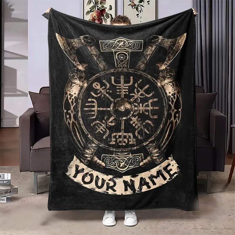 Custom Viking Totem Text Printed Flannel Blanket. Warm and Cozy Flannel Blanket. A Gift Blanket Suitable for All Seasons