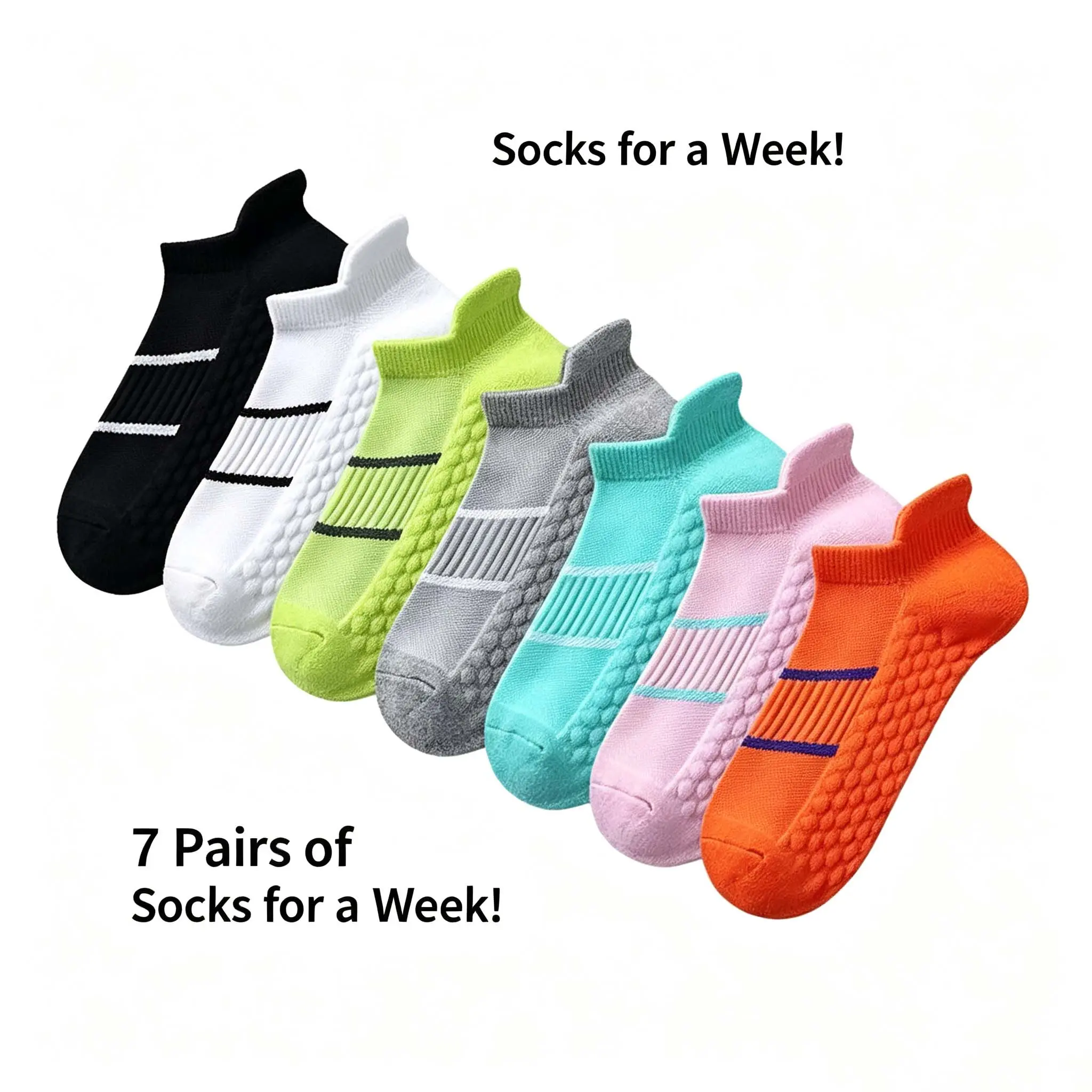 7-Pair Sock Packs for Women & Men, Breathable Low-Cut Workout Socks with Cushioned Sole & Anti-Slip Heel Tab for Gym Workouts, Sports Socks Set
