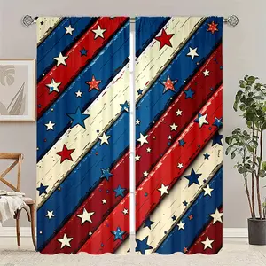 2 pieces of high-definition digital American flag star pattern printed curtains. They offer semi-transparent protection for privacy, are resistant to fading, easy to clean, and are suitable for home decoration in bedrooms and living rooms.