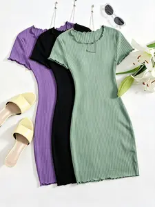 Elegant Women's Ribbed Tight Bodycon Dress, High Elasticity, 3-Piece Set, Chic and Comfortable, Casual Wear, Summer, Perfect for Daily Wear