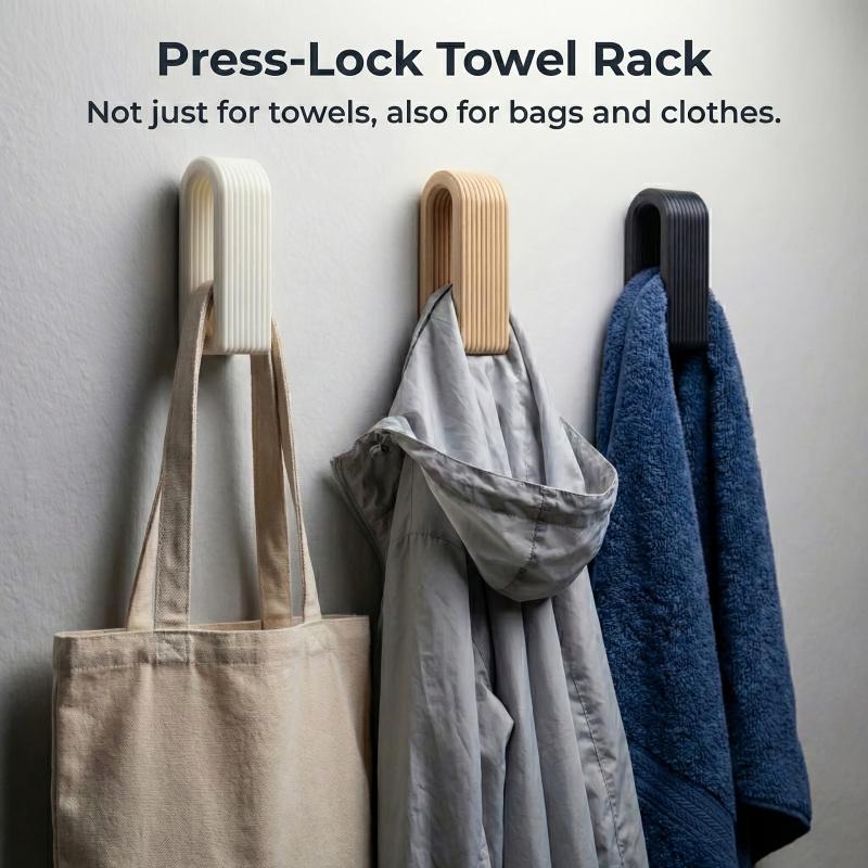 1Pc Wall-Mounted Towel Rack with Locking Design, No-Drill Self-Adhesive Hook, Heavy-Duty Towel Holder for Bathroom Kitchen Entry, Holds Coats Bags Clothes, Anti-Slip Striped Space-Saving Wall Organizer