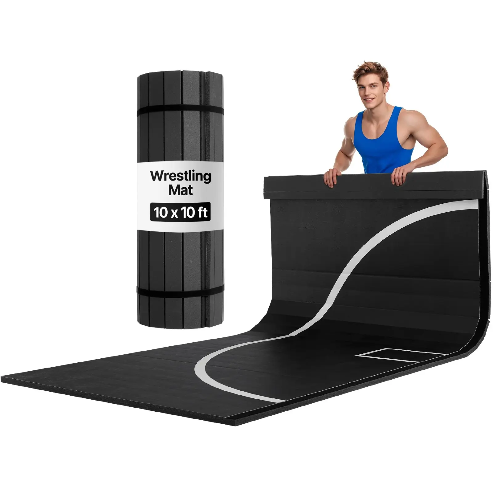 【DealsForYouDays】VEVOR 10x10 ft Wrestling Mat, Martial Arts Thick Mat for Home Gym Workouts Exercise, Waterproof PVC Roll-Up Training Mats with Circles, for Gymnastics, Tatami, Jiu Jitsu BJJ MMA Judo, Boxing, Black