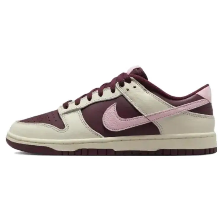 Nike Dunk Low Sneakers in Night Maroon and Medium Soft Pink – Genuine Leather and Synthetic Upper, Unisex Fashion Shoes Verifiable, with credentials and supporting global authentication
