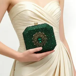 2026 New Emerald Mini Box Clutch — Luxurious Women's Evening Bag featuring a Sparkling Rhinestone Clasp, a Stylish Party Handbag
