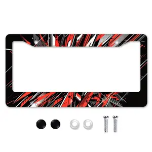 Abstract Red Racing License Plate Frame - Cool Black Red Silver Splatter Geometric Pattern Aluminum Car Tag Holder with Screws, Sports Car Auto Exterior Decor Gift for Men Women Fits US Standard 12x6 Inch 1 Pack