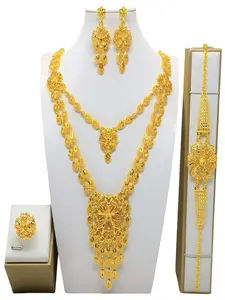 Middle East Dubai Necklace Jewelry Set, Elegant All-Over Print, Zinc Alloy Chain, Suitable for All Seasons, No Choking Hazard