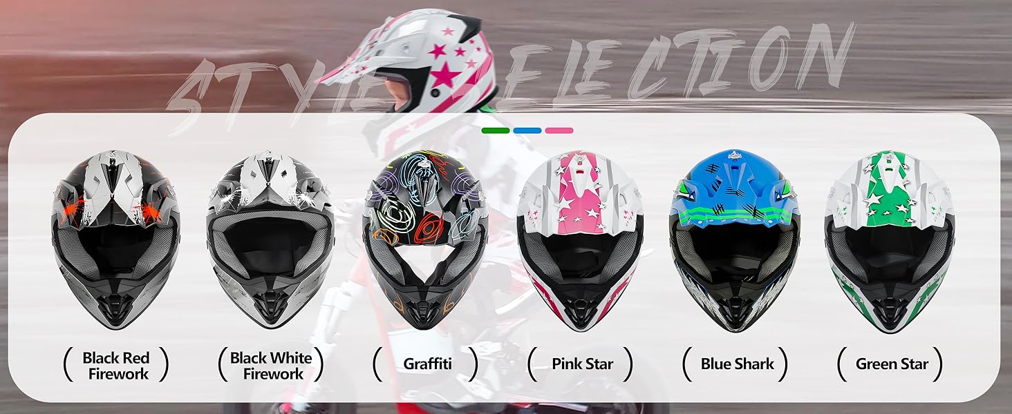 Youth Motocross Offroad Street Dirt Bike Helmet Youth Motorcycle ATV Helmet with Goggles Gloves Blue Flame M