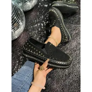 Women's Height Increasing Rivet Decor Round Toe Thick Sole Punk Style Streetwear Loafers, Party Shoes All Seasons, Footwear