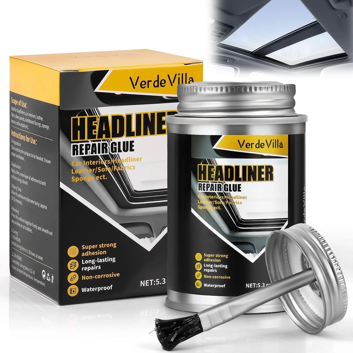 Car Headliner Repair Glue Adhesive with Brush 150ml Headliner Repair Kit for Car Roof Liner Upholstery, Suitable for Automotive Interior Fabric Leather