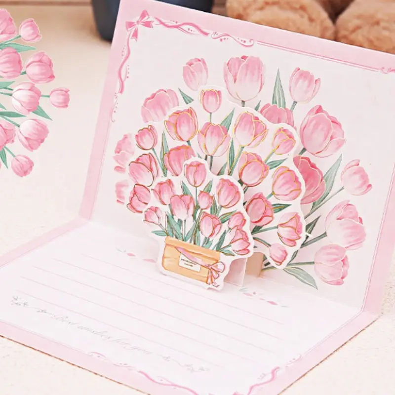 Holiday Greeting Cards, Creative 3D Tulip Rose Sunflower Card, Gratitude Gift Idea, Festive Celebration Stationery