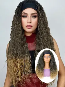 Black Natural Looking Heat Resistant Fiber Wig .Black Brown Burgundy 22 Inch Long Wave Headband Synthetic Blonde Wigs Synthetic Loose With Ice Silk Headband Attached，For Everyday Use And Halloween, Cosplay, Christmas, Fashion Girls Wavy Synthetic Wigs
