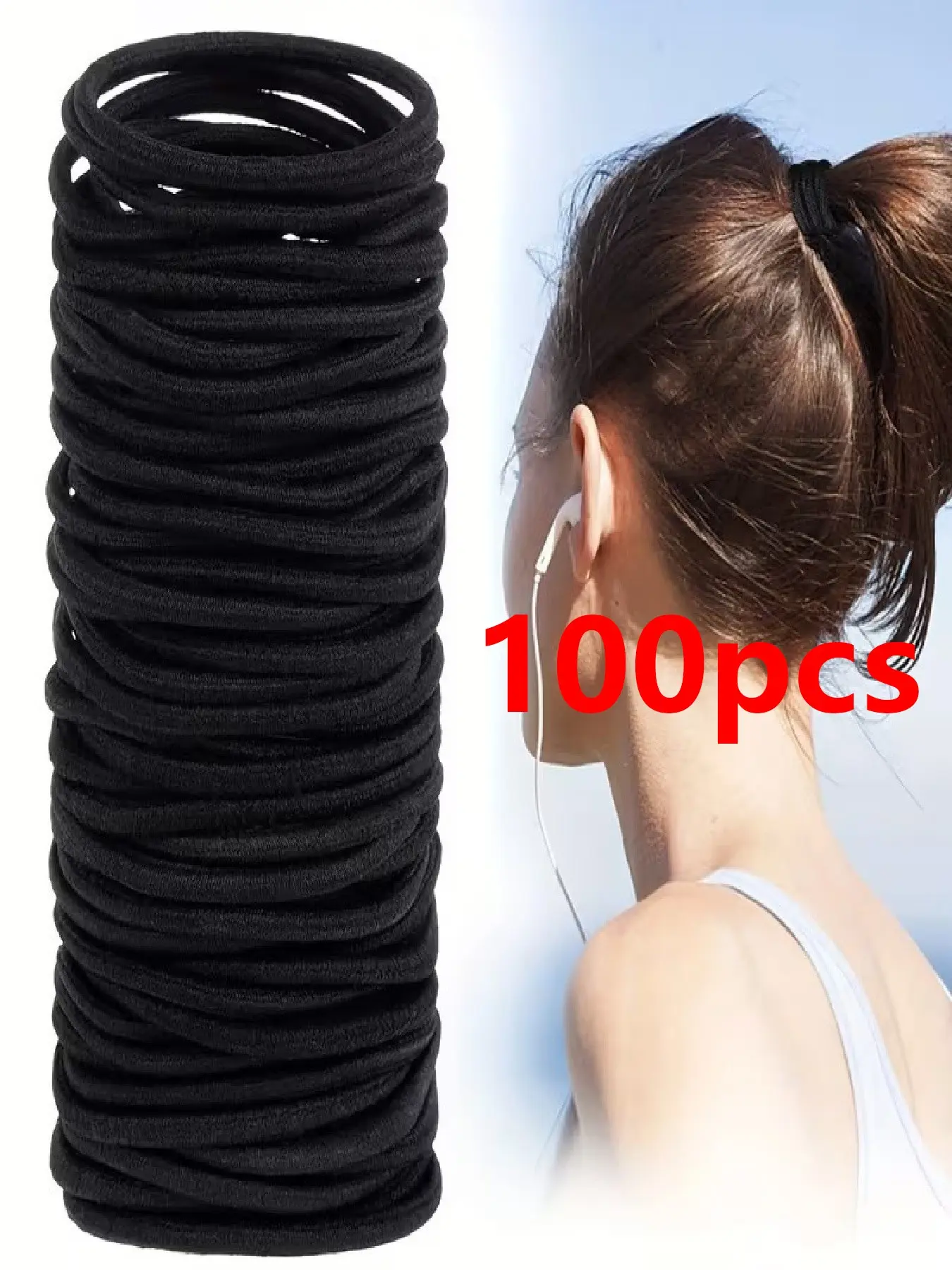 100/pcs Basic Black Thin Hair Ties, Small Hair Rubber Bands for Women, Simple Hair Ropes, Hair Accessories, OPP Bag Packaging