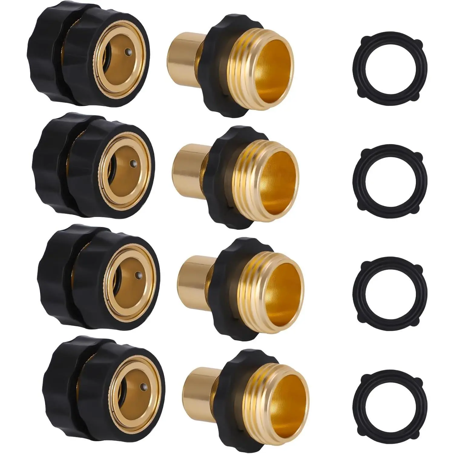 Water Hose Quick Connect Fittings, 8-Pack 3/4 Inch Aluminum Garden Hose Connectors, Male and Female Set with No-Leak Rubberized Grips, Garden Hose Quick Connect Fittings