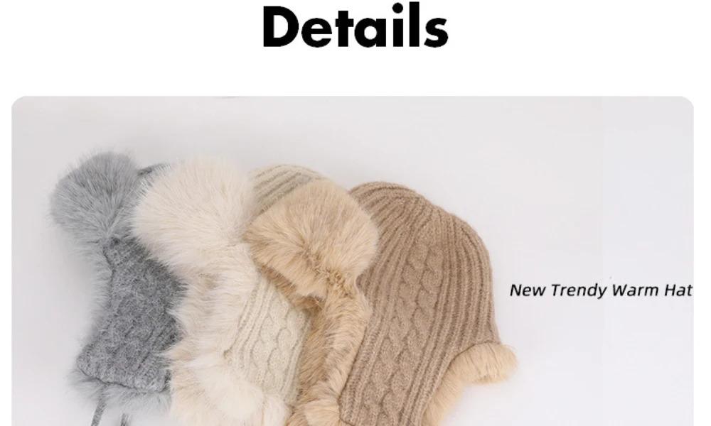 HT4895 Russian Hat New Thick Warm Fluffy Fur Hat Knitted Snow Ski Trapper Earflap Cap Women Winter Hat Ushanka Female Bomber Hat