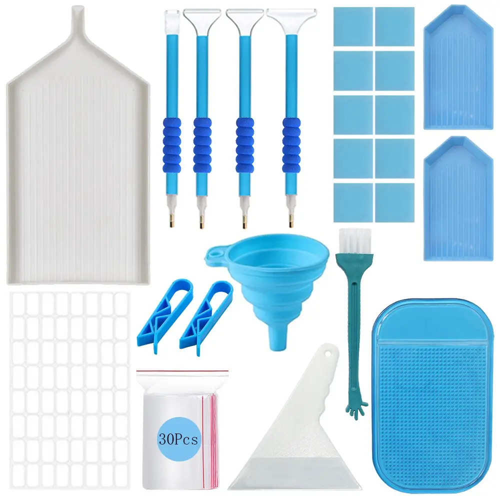Full Diamond Painting Craft Tool Kit with Carry Case – Includes 30-Compartment Bead Organizer, Dotting Pens, Tweezers, Scraper, Grid Sheets, Adhesive Paper, Silicone Mat & More for DIY Rhinestone Embroidery Diamond Painting Tools