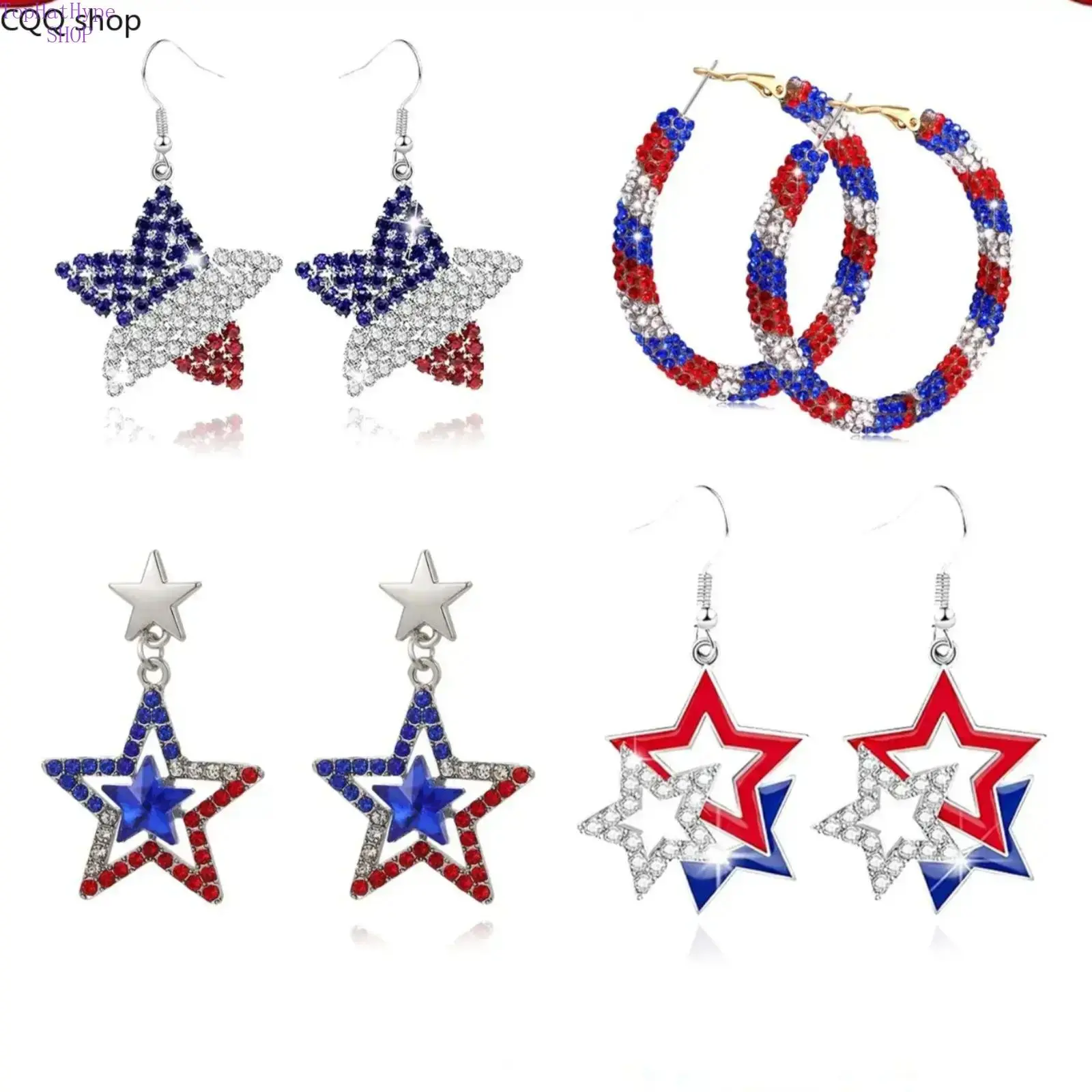 July 4th Independence Day Patriotic Hoop Shape Earrings | Red White Blue Sparkling Rhinestone Crystal Jewelry | American Flag Style Bohemian Party Accessories for Women Girls | Stylish Holiday Gifts for 4th of July Celebrations