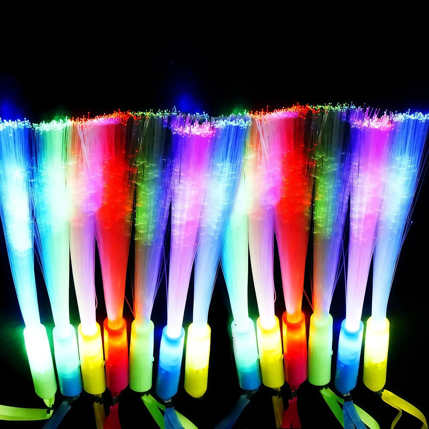 12PC Glow Fiber Optic Wand Glow Sticks,LED Light Up Wand,Glow in The Dark Party Supplies Favors,4 Color Neon Light up Toy fit Thanksgiving Xmas Holiday Birthday Concert Partyfidget toys