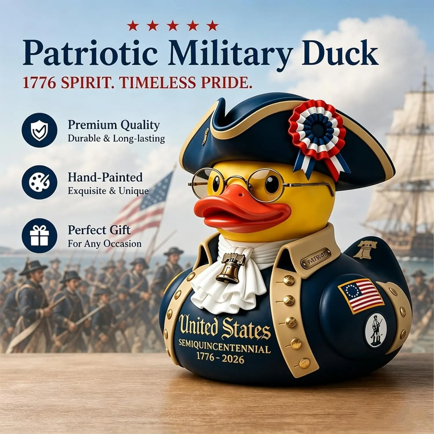 American Independence 250th Anniversary Duck, Patriotic Military Duck Figurine, Resin Veteran Duck Jeep Decoration, July 4th Decorations, Resin Figurine Statue, Decoration Figure