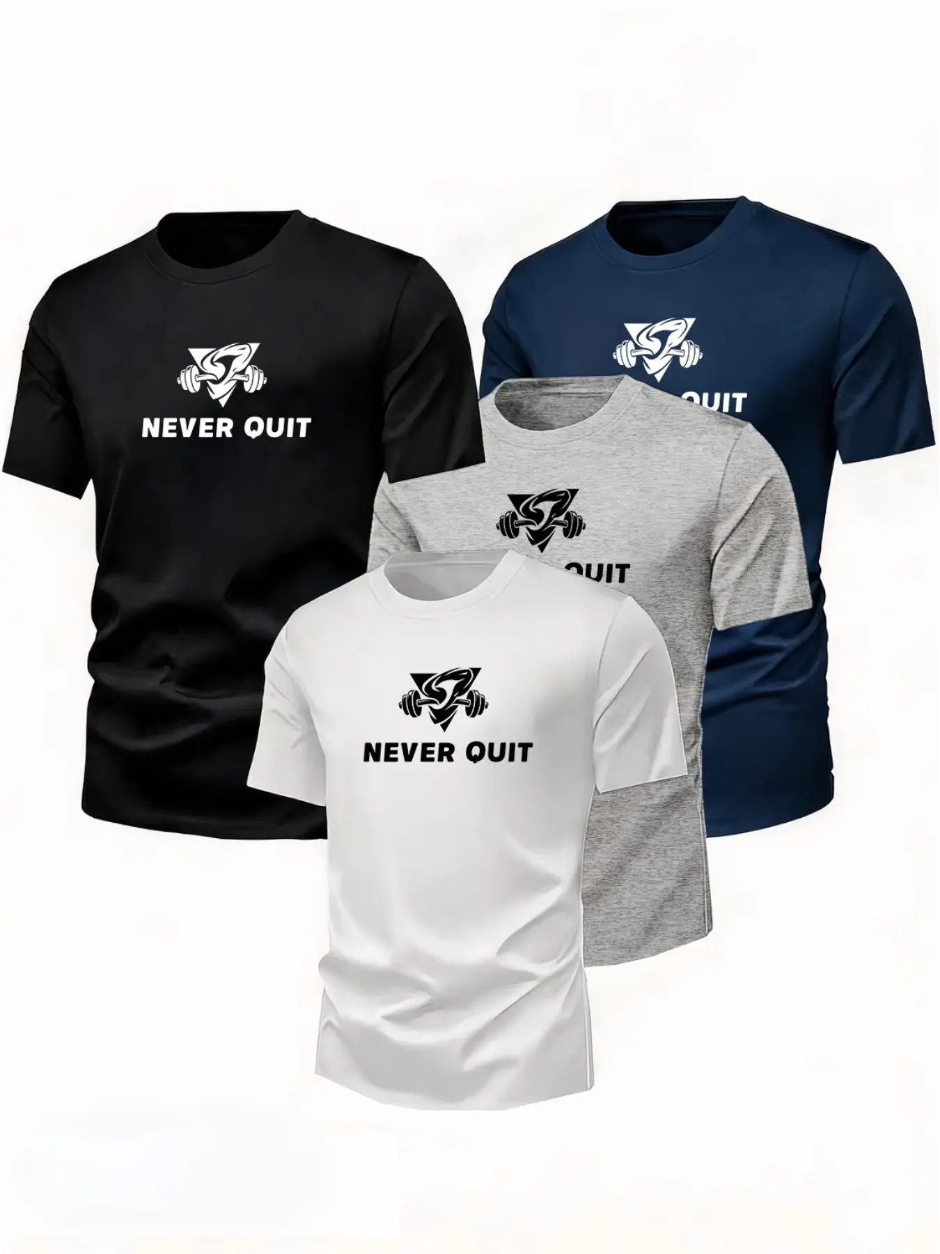 Usa Men's High-Elastic Sporty Short Sleeve T-Shirt, Breathable Cotton, Gym Sweat-Wicking, 4-Pack, Multiple Colors, Minimalist Geometric Design