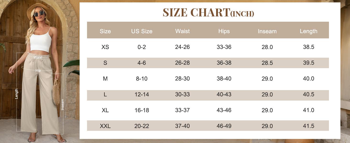 Womens Linen Wide Leg Pants, High Waisted Flowy Palazzo with Pockets Summer Drawstring Trousers Beach Travel Work