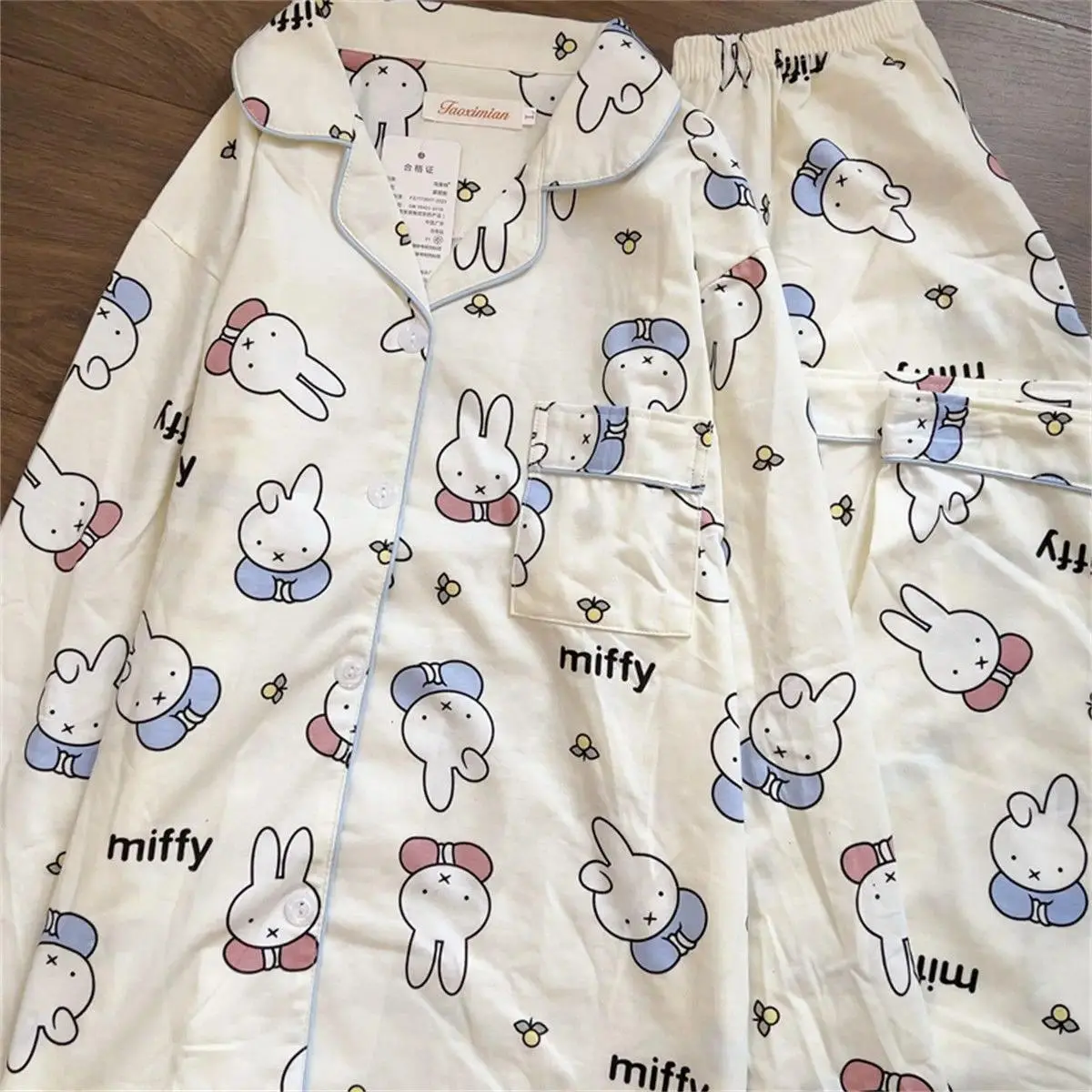 Women's 2-Piece Long Sleeves-Long Pants Soft Cartoon Miffy Pajama Sets, Spring-Autumn Student Loungewear, Gifting Option, Pajama Sets Women