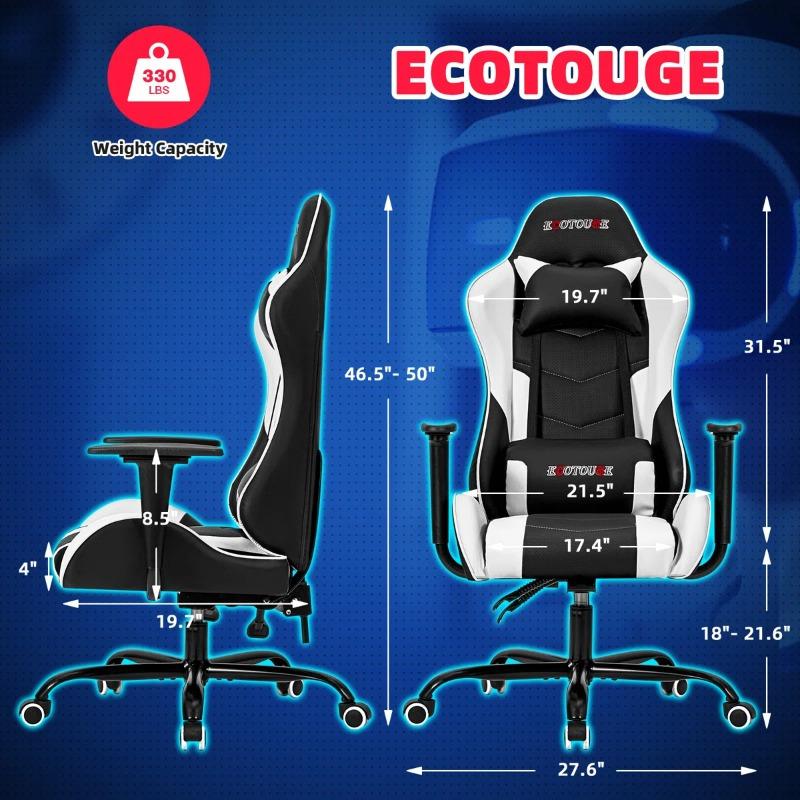 Adjustable Reclining Gaming Chair, Ergonomic Faux Leather Swivel Computer & Racing Chair
