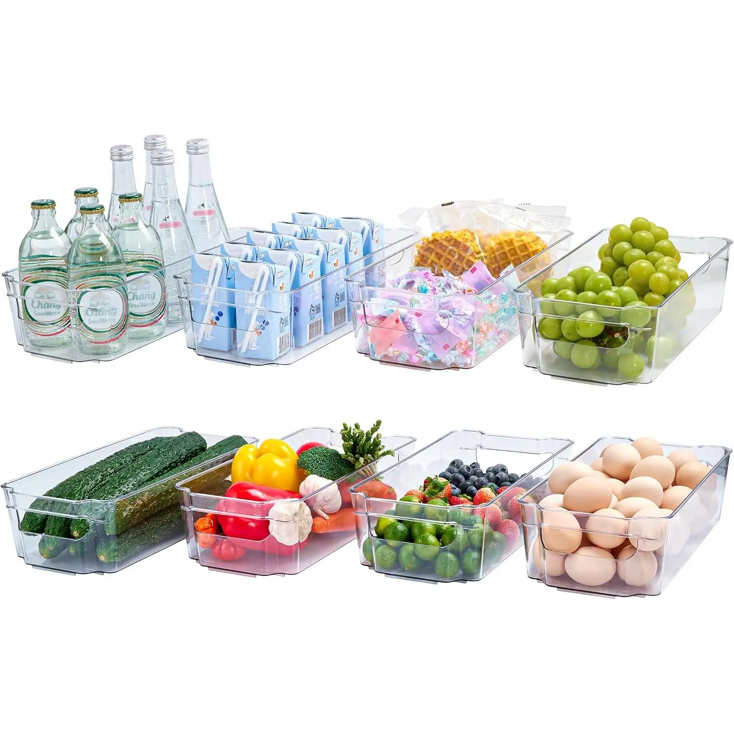 8 Pack Clear Plastic Storage Bins, Pantry Organizers and Storage with Handles, Clear Storage Containers for Fridge, Kitchen, Cabinet, Bathroom and Office