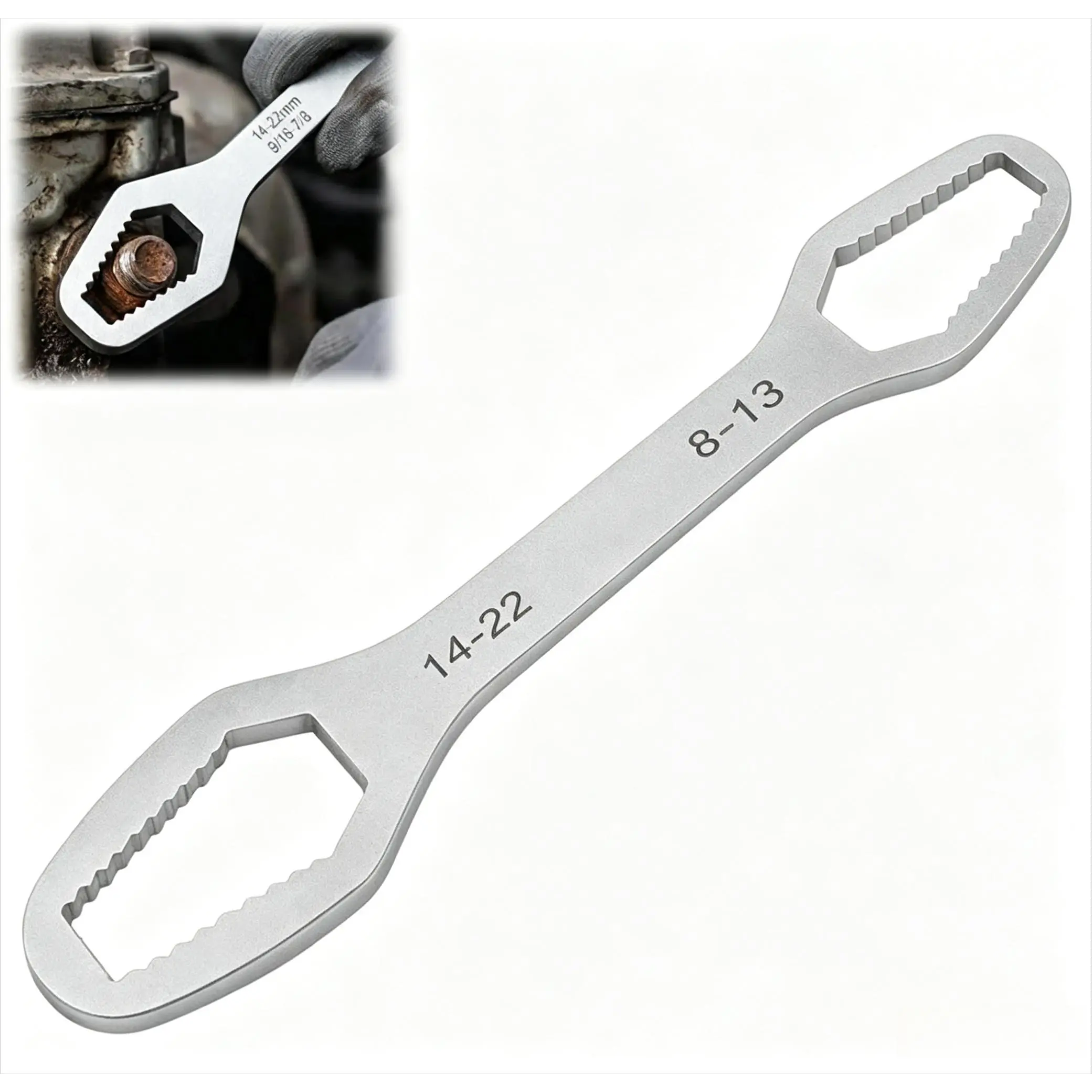 Universal Car Torx Wrench, 8-22mm Self-tightening Wrench, Double-head Torx Spanner, Non-Slip Multi-function Wrench for Most Nuts & Bolts Repair, Professional Car Assembly & Disassembly Tool