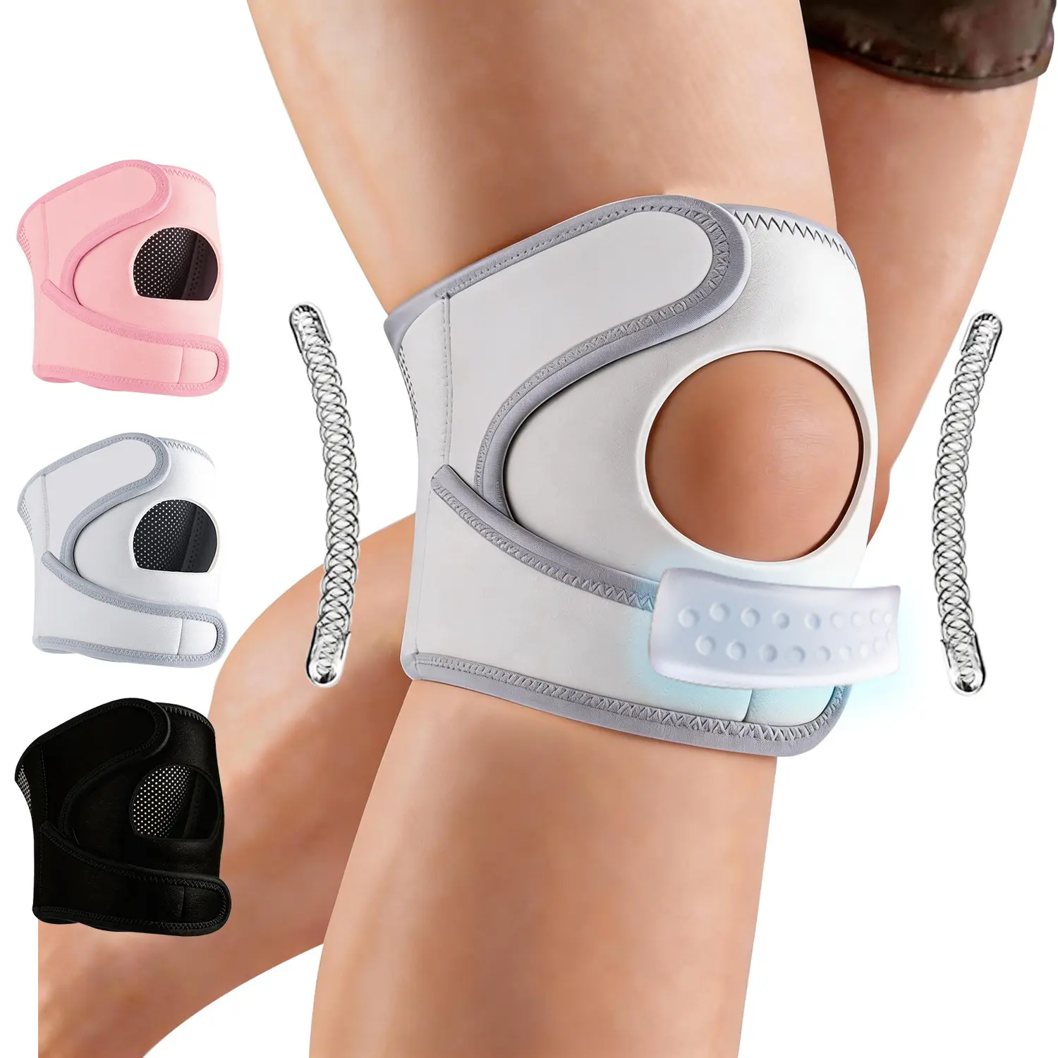 Lightweight Adjustable Open Patella Knee Support Brace with Dual Spring Stabilizers & Shock Absorbing Cushion, Breathable Sports Knee Protector for Running, Hiking, Jump Rope, Fitness and Outdoor Activities for Men & Women