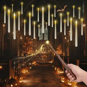 20 count Floating Candles with Wand Remote, Magic  Candle with String, Flickering Warm Light Floating Candles for Halloween Christmas Birthday Party Decor