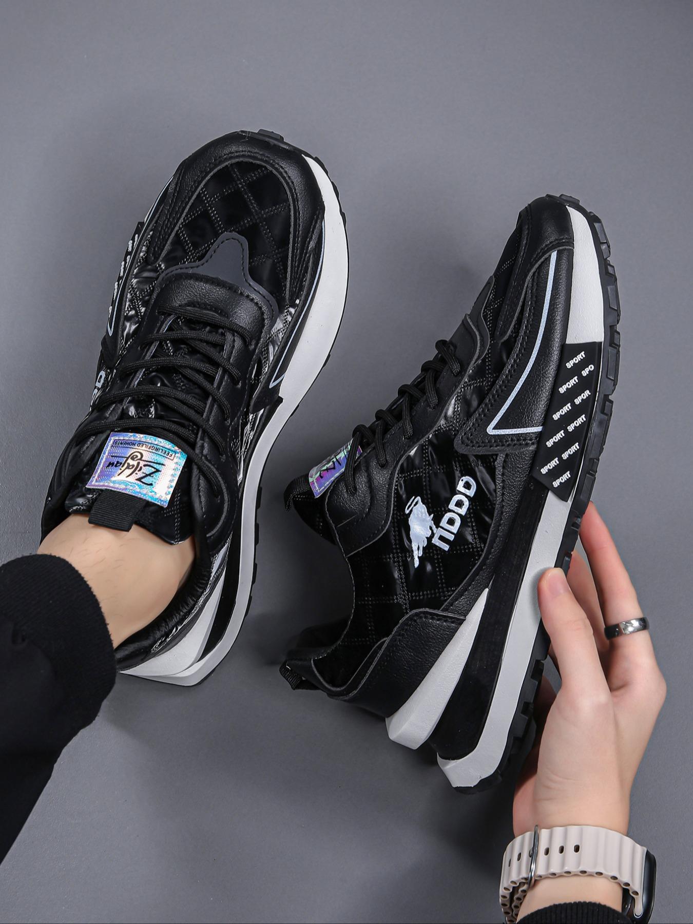 Men's Fashionable Patchwork Lace Up Sneakers, Casual Comfortable Sports Running Shoes, Sporty Running Shoes, Trendy All-match Sneakers for Daily Wear, Closed