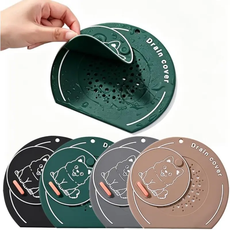 3/4 Pack 2-in-1 Shower Drain Hair Catcher & Bathtub Drain Hair Catcher Rotating Silicone Drain Cover Cartoon Sink Strainer with Odor & Bug Blocking 5.9 Inch-Pink&Blue&Yellow