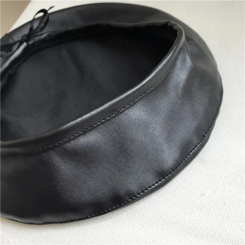 Fashion Autumn Winter Beret Beanie Hat Women Plain Beret Hats Solid Color Elegant Men Women Artist Caps PU Leather Painters Caps