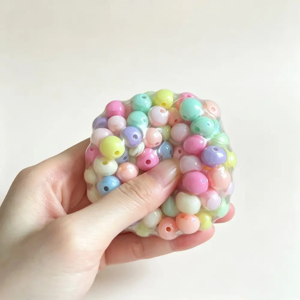 Macaron Pastel Bead Handmade Squishy Ball, Crunchy Pop Bead Squeeze Fidget Toy, Portable Anxiety Relief Sensory Stress Relief Toy, Beaded Stress Ball